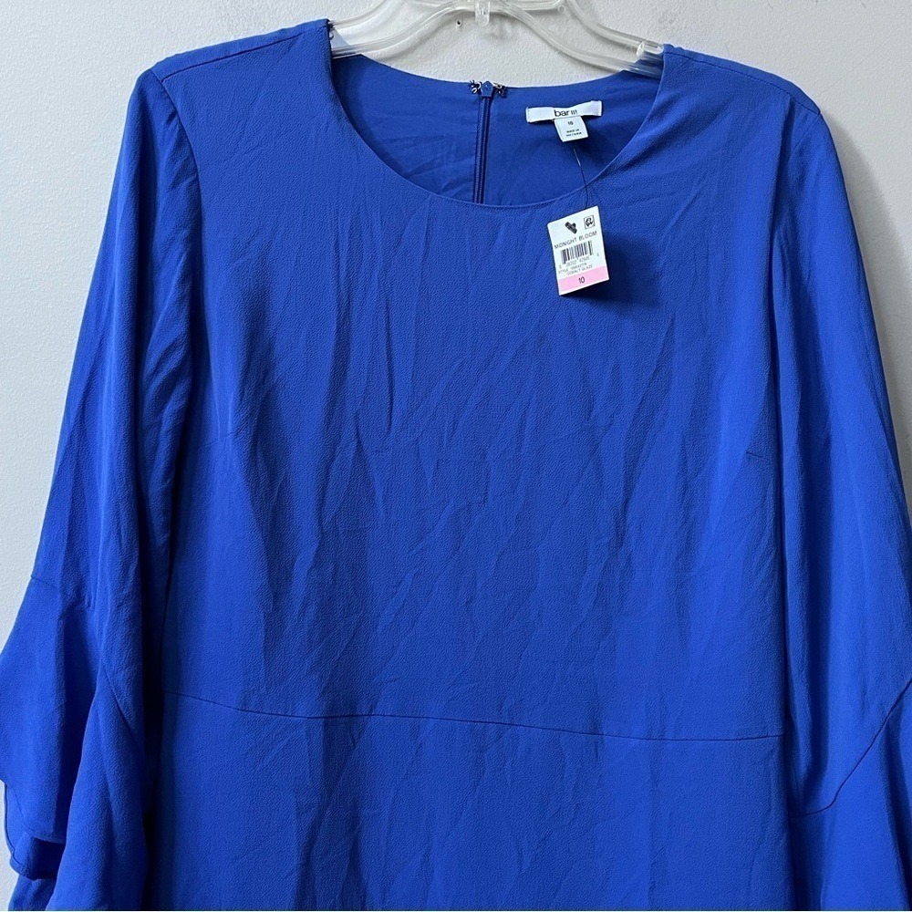 Bar III Cobalt Blue Ruffle Sleeve Shift Dress Womens 10 Cocktail Career NWT - Picture 5 of 14